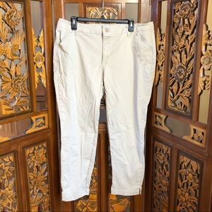 Lee Cream Floral Embroidery Chinos Women Sz 16 Ankle Zip Casual Adult